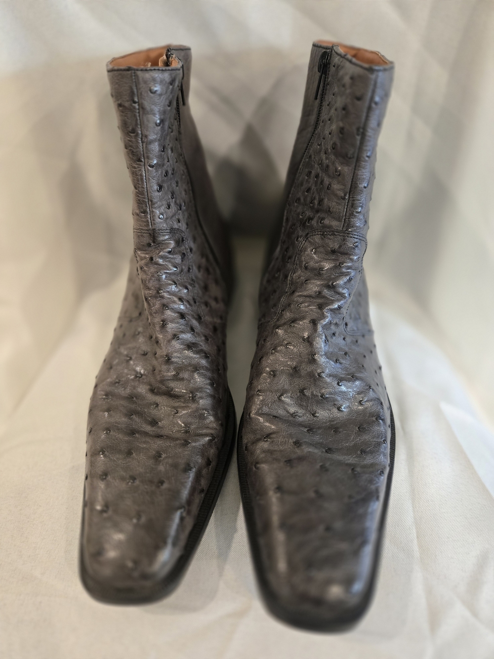 Ostrich Italian Gray Leather Boots Made In Italy